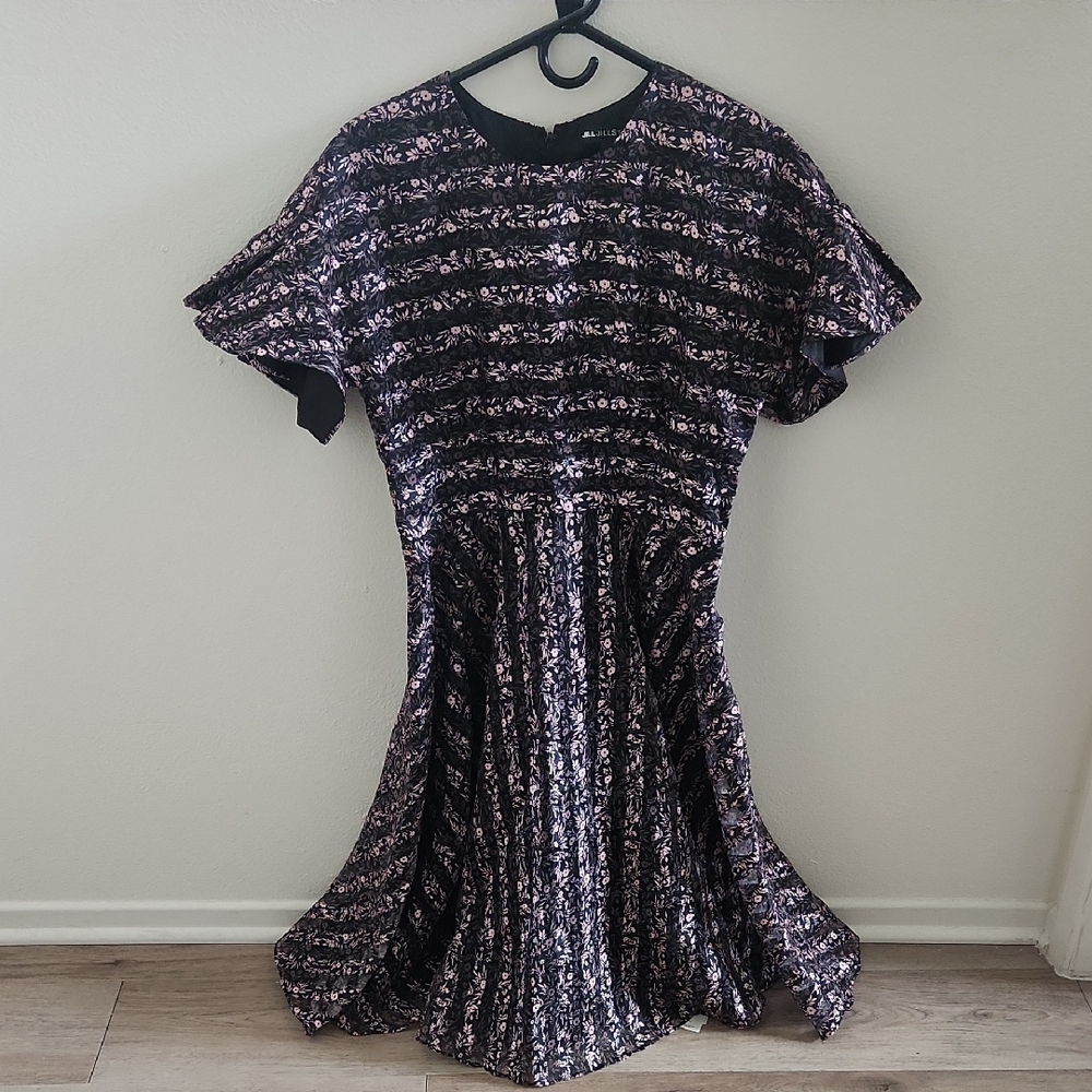 Jill Stuart Black and Pink Floral Striped Fit & Flare Dress.